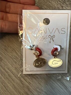 Red and Gold Georgia Logo Drop Earrings